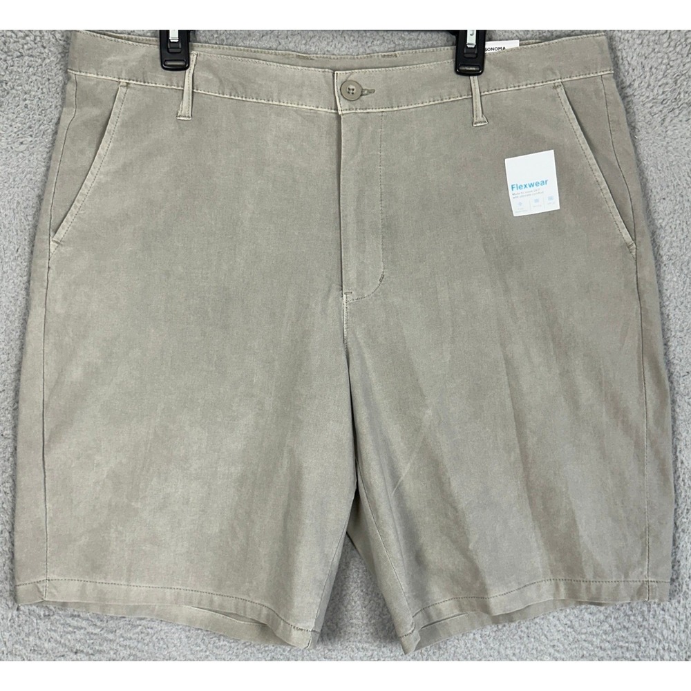 NEW Sonoma Flexwear Shorts Mens 40 Grey Khakis Chino Flat Front Stretch Casual
